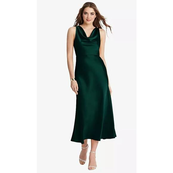 NEW! Lovely Size 0 Charmeuse Cowl-Neck Midi Tank Dress Evergreen $187 msrp J1-1 - Picture 1 of 10